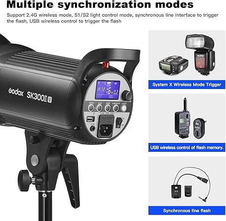 Godox SK300II-V 300Ws Photo Studio Strobe Flash Monolight Light with Bowens Mount &Lamp Head, 10W LED Modeling Lamp for Studio, Shooting, Location and Portrait Photography Godox SK300II-V 300Ws Photo Studio Strobe Flash Monolight Light with Bowens Mount &Lamp Head, 10W LED Modeling Lamp for Studio, Shooting, Location and Portrait Photography